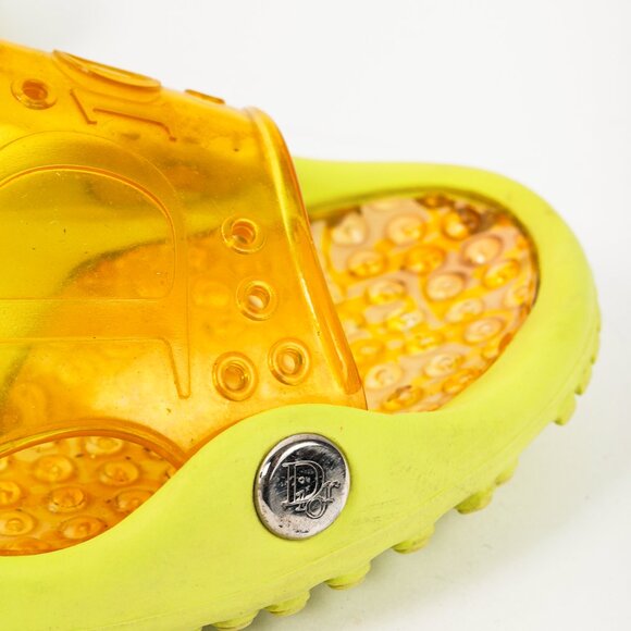 Dior Y2K Yellow Perforated Logo Rubber Slide Sandals - Picture 8 of 11